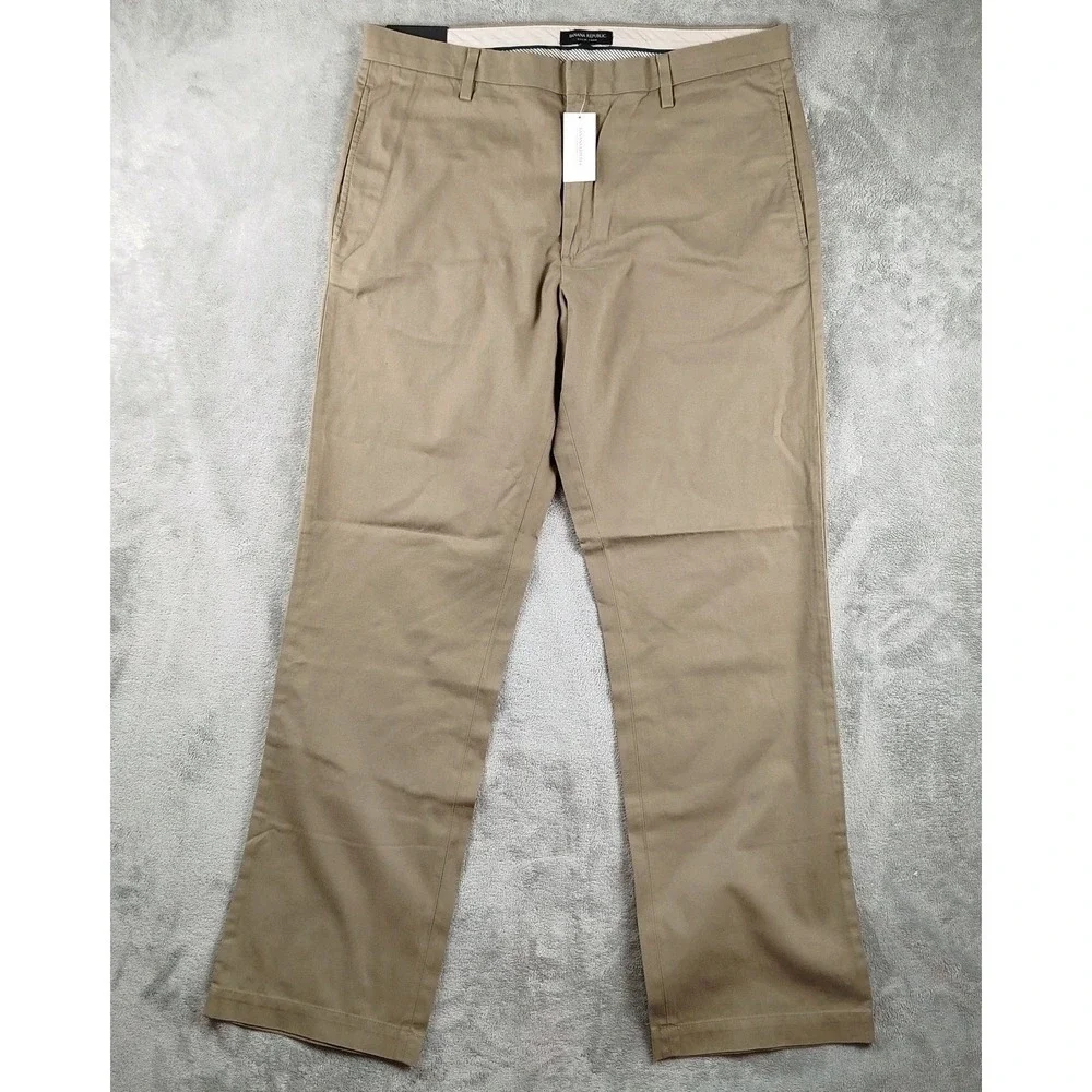 NWT Banana Republic Gavin Chino Pants Mens‎ 35x32 Olive Green Straight Fit